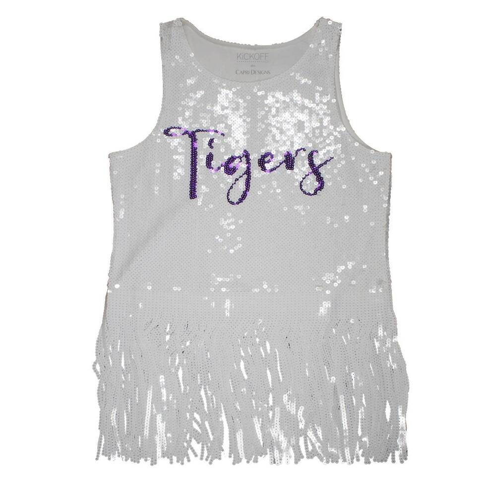 NEW CAPRI DESIGNS women's sequin clemson fringe tank top in white